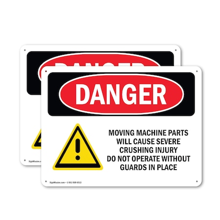 Signmission Moving Machine Parts Will Cause Crushing Danger Sign, Plastic, 14in W x 10in L, 2PK OS-2PACK-DS-P-1014-L-1452